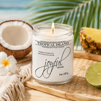 Joyful Home Tropical Island Soy Wax Candle 8oz Dye Free Scene