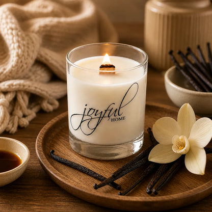 Joyful Home Vanilla Bean Crackling Wooden Wick Soy Wax Candle