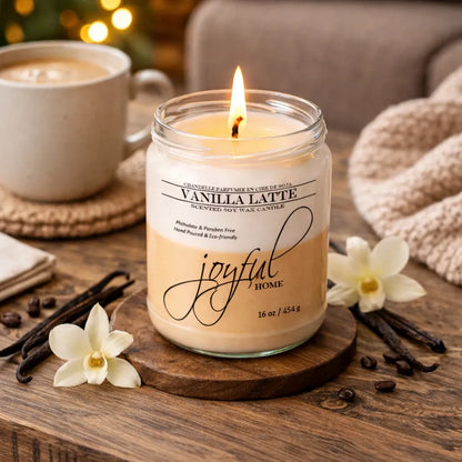 Joyful Home Vanilla Latte Soy Wax Candle 16oz Scene