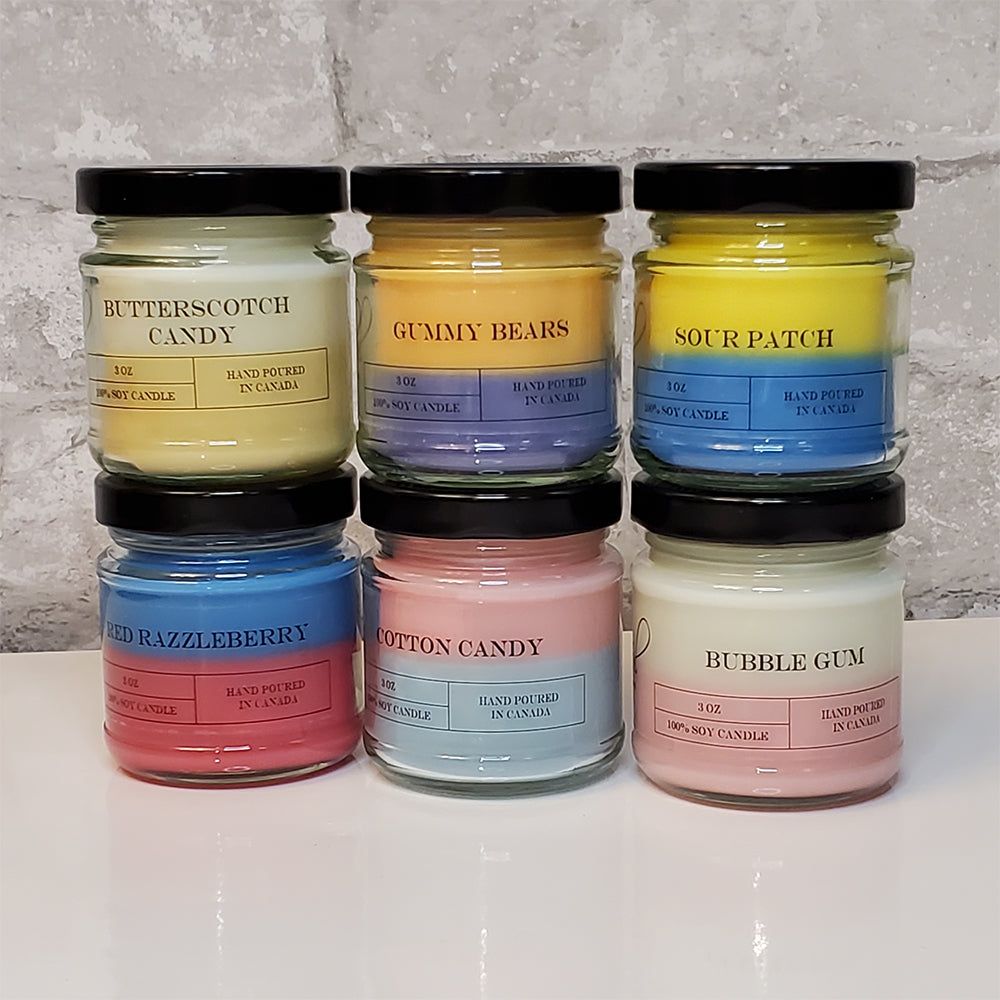 The Candle Collection - Soy Wax 3 oz Candles - Sour Patch, Red Razzleberries, Cotton Candy, Bubble Gum, Gummy Bears, Butterscotch Candy
